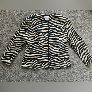 Adrianna Papell Silk Size 12 Zebra Print Blazer Jacket Black and Cream